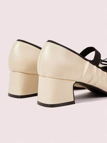 CUCCOO DOLLMOD Damen Silber Mary Jane High Heel Pumps, quadratische Spitze & Absatz, Vintage Schulstil, Schnallenverschluss - Beige - Übersicht 8
