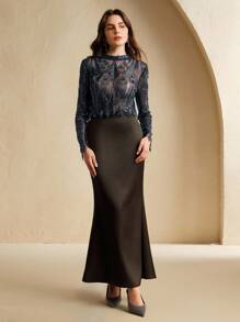 Anewsta 女士时尚串珠亮片装饰长袖休闲上衣 - 藍色 - 查看 4