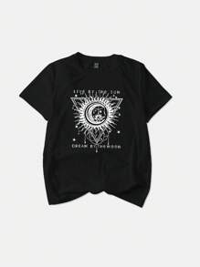 INAWLY 3件套女式夏季民族信仰风格太阳与宇宙图案印花修身休闲圆领短袖T恤 - 彩色 - 查看 3