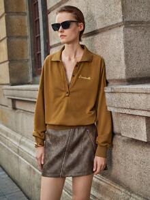 Lumivelle Contrast Color Embroidered Ribbed Collar Half-Open Hem Loose Drop Shoulder Sweatshirt For WomenWomen's Autumn Clothingautumn Fall Clothes For Women Fall Autumn Clothes Fall Outfits For Women Autumn Outfits For Women Fall Clothes Autumn Women  Fall Women Clothes Autumn Clothing Elegant Fashionable Casual Commuting Business Office Daily Leisure All-Match Temperament Urban Teacher Professional Attire