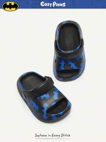 BATMAN X Cozy Pixies 1 par de sandalias con logo de DC impresas, versátiles, lindas y divertidas, con punta abierta, antideslizantes y transpirables, zapatos para bebé niño, aptos para uso en interiores y exteriores - Negro - Ver 5