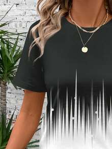 SHEIN LUNE Áo thun tay ngắn cổ tròn họa tiết ombre đơn giản dành cho nữ, phù hợp cho mùa thu và mùa hè - Xám - Xem 3