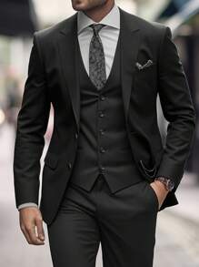 Calvornis 男士日常畅销服装，时尚链条配饰，时尚休闲婚礼优雅黑色西装外套，适合新郎，Old Money