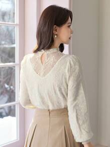 DAZY Women's Mesh Splice Layered Look Short Sleeve T-Shirt - Beige - View 4