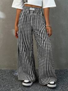 Coolane Kids Tween Girls 春夏街头服饰图案粉色宽松直筒裤 - 黑與白 - 查看 1