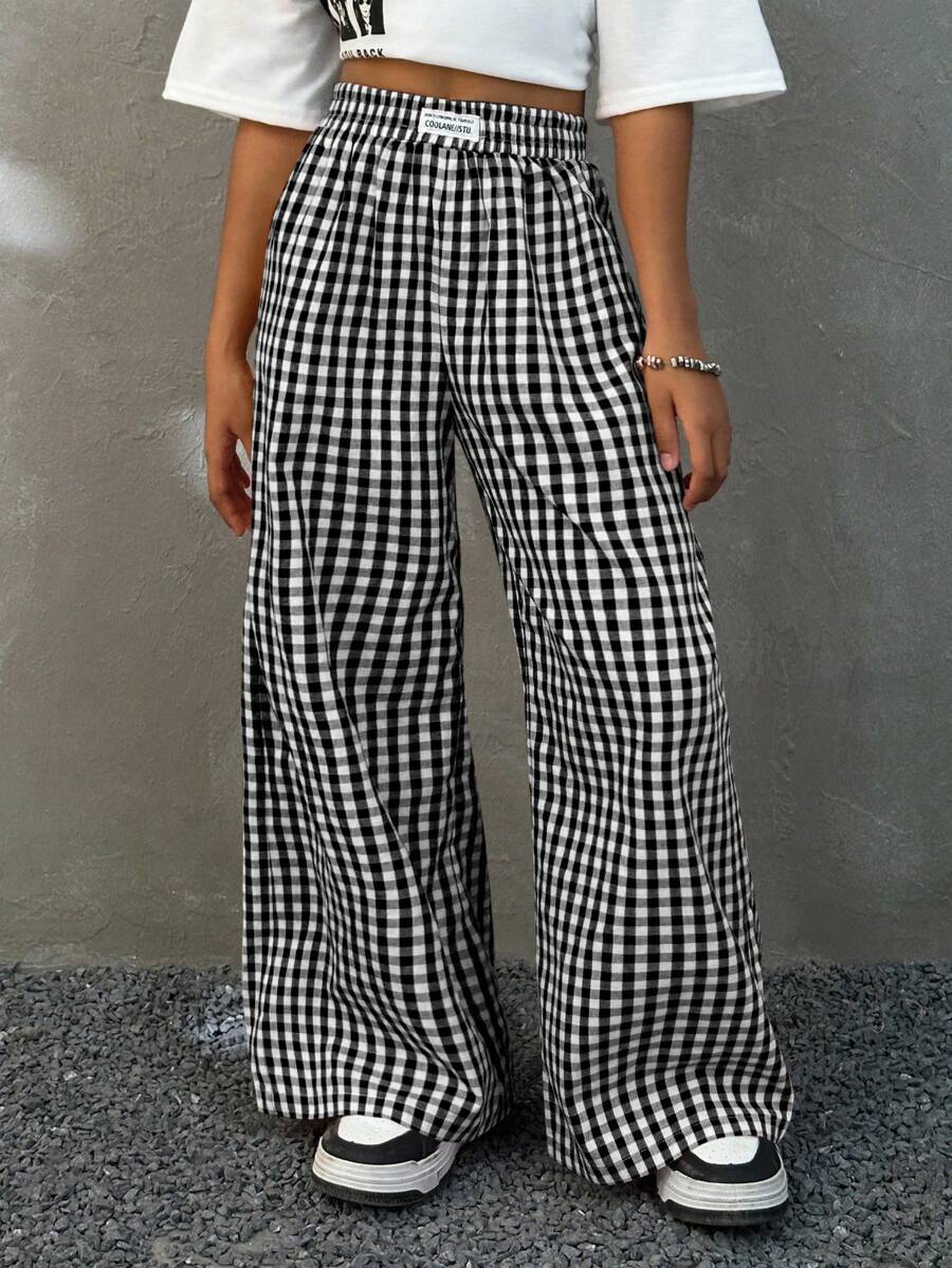 Coolane Kids Tween Girls 春夏街头服饰图案粉色宽松直筒裤 - 黑與白 - 查看 1