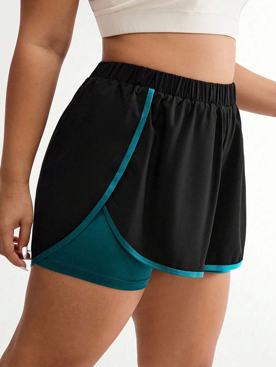 SHEIN Rhythm Era 大码撞色松紧腰夏季运动短裤毛衣短裤