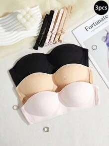 3件套 女童无钢圈薄款可拆卸肩带纯色文胸，适合休闲和运动