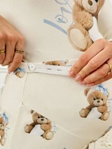 SHEIN 2pcs Maternity Comfy Bear Print Lace Patchwork Top & Pants Set Lingerie Lingerie Set Underwear Women Pajama Pajama Dress Loungewear Nightgown Robe Sleepwear Sleepwear Set Tank Top With Bra - Multicolor - View 7