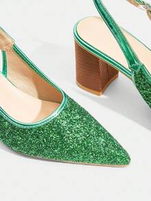 CUCCOO TILAWA Women's Crystal Heel Rhinestone Mesh Pointed Toe Slip-On Pumps Green Shoes, Suitable For Outings, Banquets, Parties And Other Events - Green - View 11