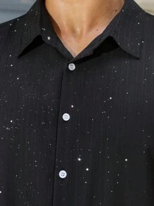 Manfinity Homme 2件套大码男士休闲短袖衬衫和短裤套装 - 黑色 - 查看 2