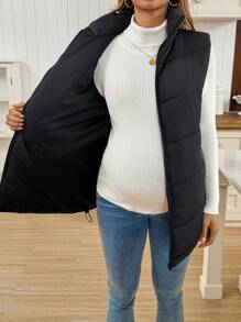 SHEIN 孕妇高领无袖拉链休闲棉服外套，冬季百搭 - 黑色 - 查看 7