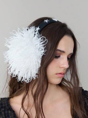 Grunge Punk 1pc Cute Solid Color Fluffy Stud Decor Earmuffs, Punk Y2K Style White Long Plush Thick Earmuffs, Foldable Winter Warm Earmuffs