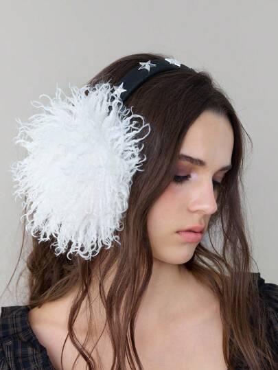 Grunge Punk 1pc Cute Solid Color Fluffy Stud Decor Earmuffs, Punk Y2K Style White Long Plush Thick Earmuffs, Foldable Winter Warm Earmuffs