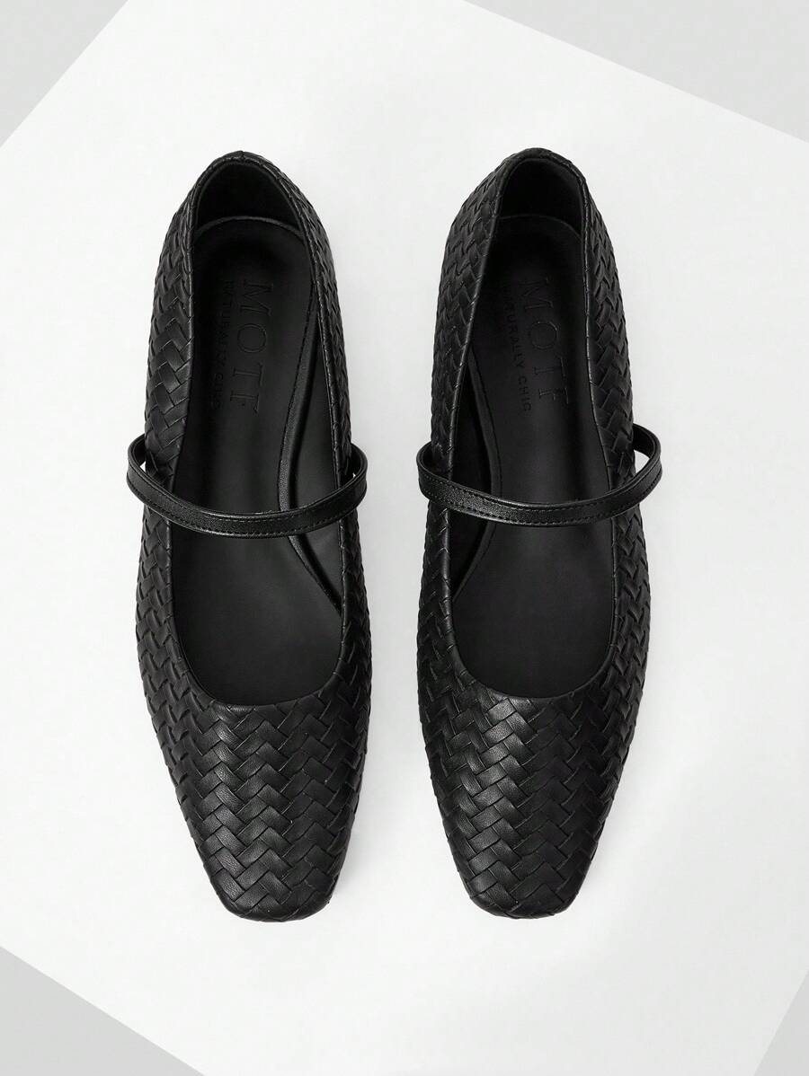 MOTF PREMIUM COMFORTABLE MINIMALIST VERSATILE WOMEN SQUARE TOE MARY JANE FLAT SHOES, SUITABLE FOR HALLOWEEN FOR CHRISTMAS SPRING SHOES - Black - View 1