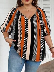SHEIN CURVE+ Plus Size Casual Vacation Colorblock Striped Shirtsummer/Country/Beach Vacation Outfits/Beach Outfits/Beach Wear