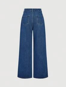Sweetra Casual Pleated High Waist Wide Leg Jeans