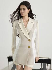 Heiryn Women's Elegant Commuter Colorblock Patchwork Blazer Fall Office Business Casual Women Old Money Style Women The Long-Sleeved Color-Blocking Card Features A White, Elegant And Stylish Old-Style Korean Blazer - Multicolor - View 5