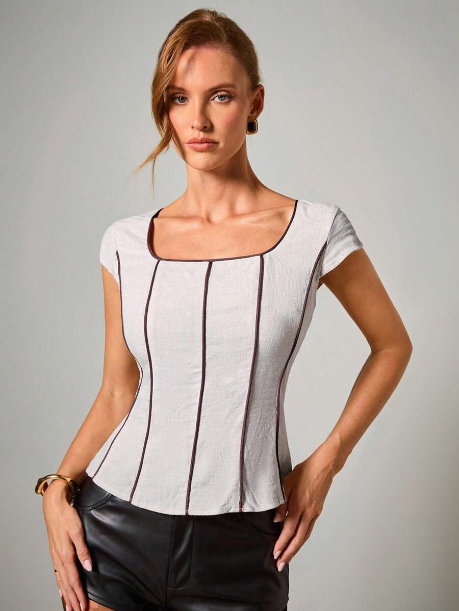 COSMINA Blusa elegante de contraste para mujer, ideal para el verano