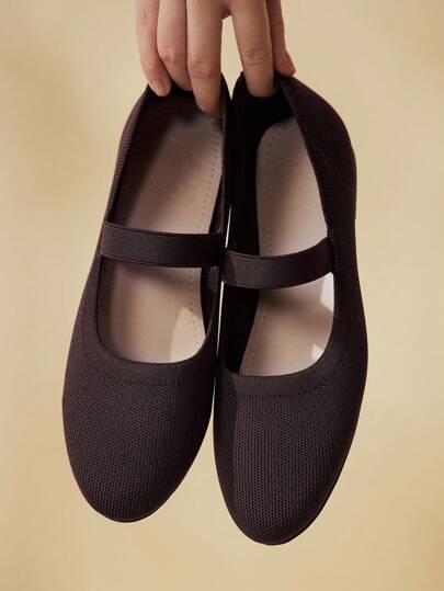 CUCCOO BASICS Women's Round Toe Flat Brown Strap Elastic Comfort Breathable Mary Jane Flats, Suitable For Daily Commute And Casual Wear For Christmas Spring Shoes