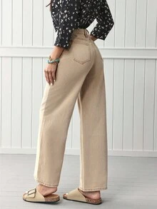 EMERY ROSE High Waist Wide Leg Jeans - Khaki - View 2