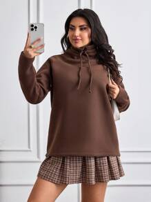 EURMUSE Plus Size Casual Solid Colour Sweatshirt - Brown - View 6