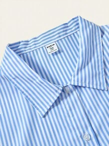 SHEIN Explorewe 1 套女士和少女条纹刺绣衬衫搭配同色裤子，包括白色吊带背心，常规厚度，休闲装，春夏秋