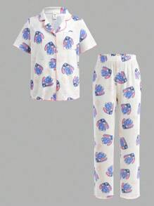 SHEIN Tween-Mädchen Lässiges Lounge-Set mit kurzärmligem Oberteil und Hose für jeden Tag - Babypink - Übersicht 4