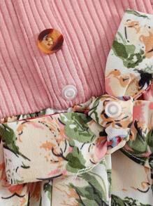 SHEIN 1pc Young Girl' Printed Long Sleeve A-Line Dress With Ribbed Waist - Pink - View 3