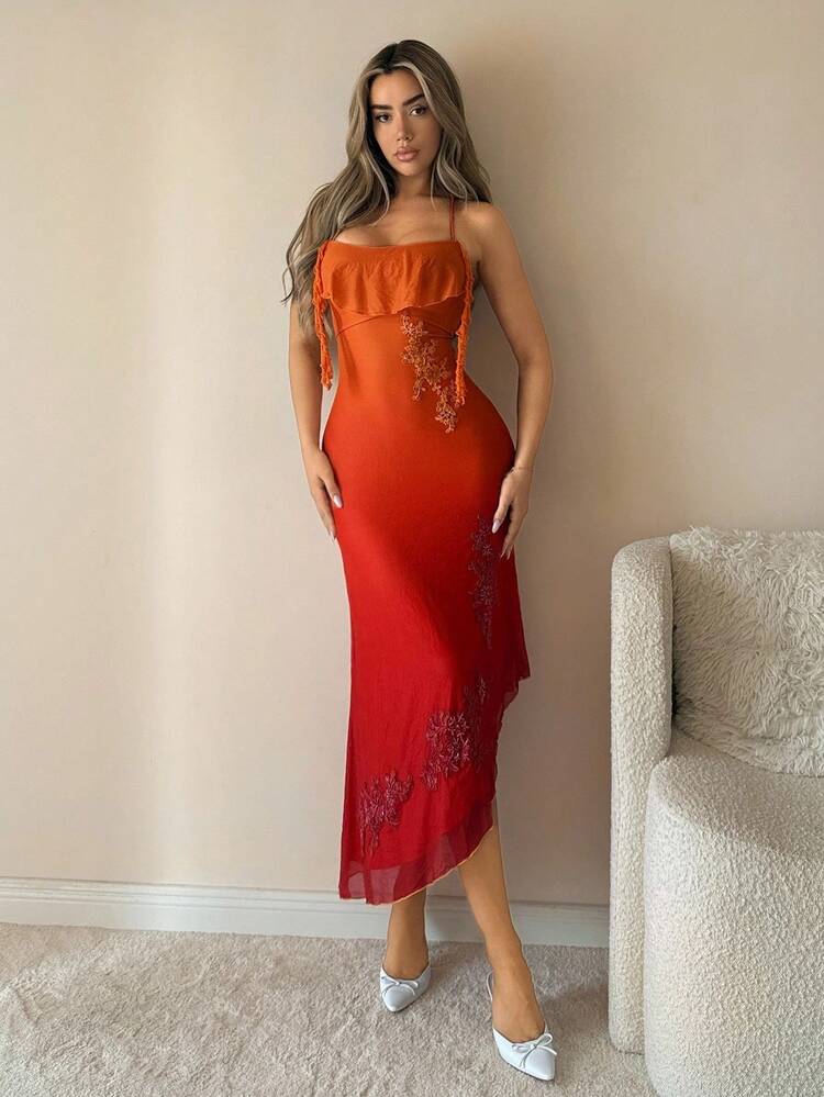 SHEIN ICON 女士时尚性感露背交叉系带紧身吊带裙 - 彩色 - 查看 3