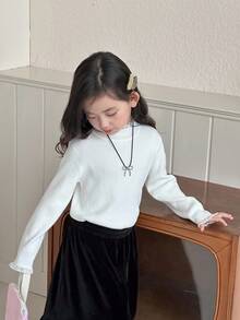 DAZY Young Girls Solid Color Lace Patchwork Long Sleeve Sweater, Korean Style, Autumn/Winter - Beige - View 6