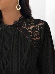 SHEIN Frenchy Áo thun nữ tay dài đơn giản, thời trang, đa năng, cỡ lớn, mặc hàng ngày - màu đen - Xem 4