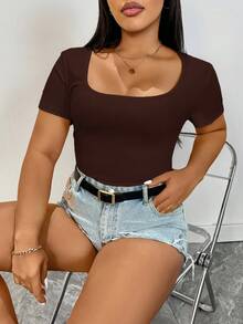 SHEIN Essnce 大码女式夏季休闲上衣，外出上衣，适合乡村音乐会、锐舞派对等场合 - 棕色 - 查看 1