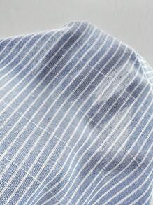 SHEIN SXY Áo sơ mi sọc dọc tay ngắn mùa hè cho nữ có viền xẻ, áo tay ngắn - Màu xanh lam - Xem 6