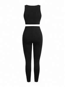 SHEIN Sports 女士休闲字母吊带背心、运动胸罩和紧身裤运动服套装，夏季女士健身套装运动套装女士健身服健身套装女士女士运动套装运动服套装健身夏季健身套装女士运动套装女士运动套装女士健身套装女士健身服健身房装女士健身套装健身服饰健身服运动服套装 - 彩色 - 查看 4