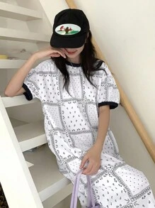 Dazy Kids 青少年/女孩花卉印花长袍，宽松休闲腰部连衣裙，秋季 - 白色 - 查看 3