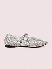 CUCCOO DOLLMOD Flache Loafer mit Blumendekor für Damen, Cut-Out - Silber - Übersicht 7