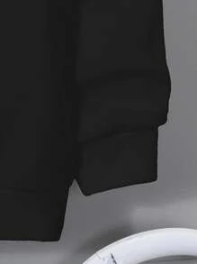 SHEIN ModeFlare Wear 纽约布鲁克林印花连帽衫，适合少女，休闲宽松厚款运动衫，适合秋冬季 - 黑色 - 查看 6