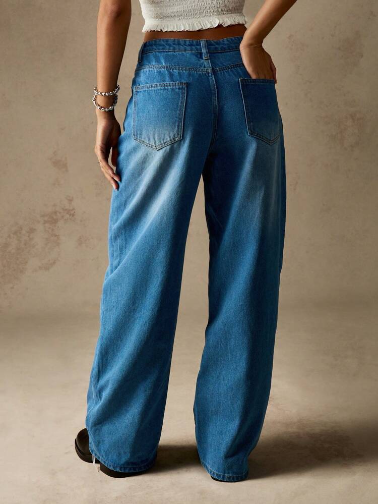 MISSGUIDED Wide Leg Button Detail High Rise Jeans Vintage Y2K Style Boho Street Style Fall Winter Slouchy Baggy Jeans