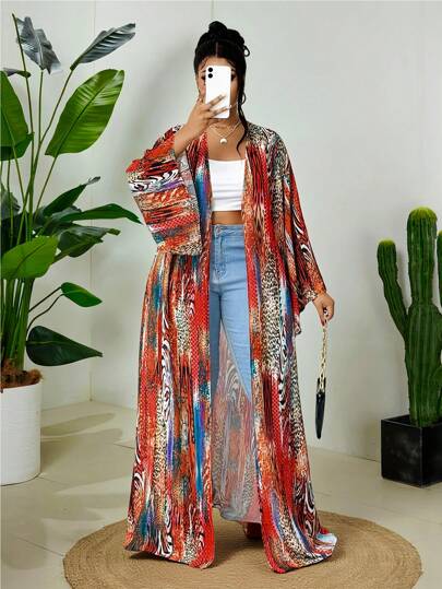 Maweii 2025 Plus Size Women's New Leopard Print Long Lightweight Elegant Loose Jacket, Spring/Summer Outerwear Winter Fall Autumn