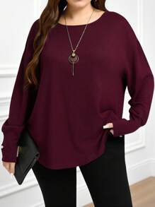 Miaspire Plus Size Women Purple Batwing Long Sleeve T-Shirt For Autumn - Red Violet - View 6