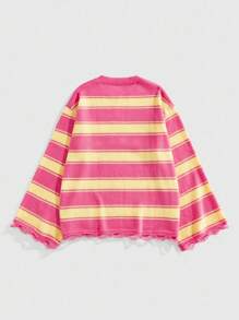 ROMWE MEN Prep Spring Casual Graphic Red Men'S Kpop Crew Neck Striped Print Knit Sweater, Unisex Fashion , Fall Winter - Multicolor - View 2