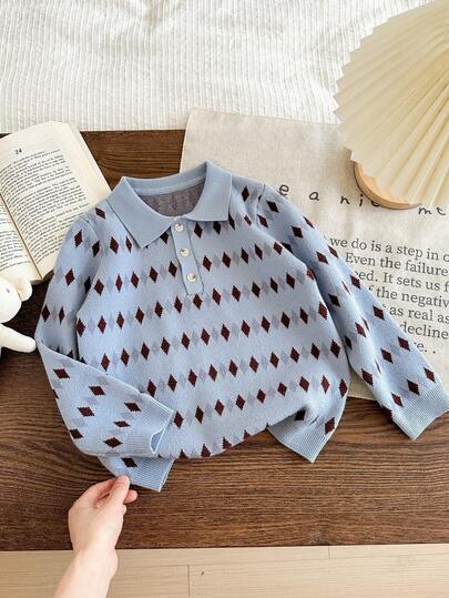 Blossori Suéteres de cuello de polo de punto floral con ajuste holgado para niños pequeños, otoño/invierno