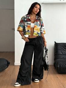 Coolane 女士夏季四季街头服饰嘻哈复古学院风短款格子宽松短款图案衬衫女式短款衬衫 - 彩色 - 查看 5