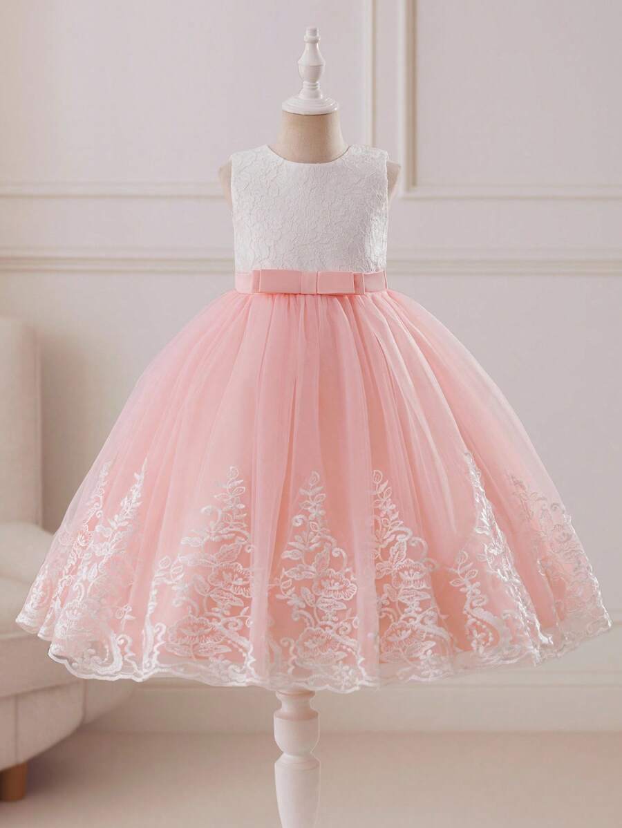 Glamorique Kids Vestido de Tule com Babado de Renda para Menina das Flores, Suave e Doce para Casamento, Festa, Vestido de Princesa - Rosa chiclete - Visão 1