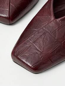 MOTF 复古方头露背芭蕾平底鞋、一脚蹬平底鞋、 - 酒紅色 - 查看 6