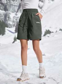 In My Nature Pantalones holgados para senderismo con estampado de letras y cordón en la cintura para mujeres