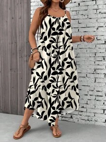 EMERY ROSE Đầm không tay họa tiết lá cây cỡ lớn dành cho nữ - Nhiều màu - Xem 4