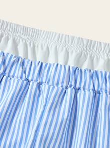 SHEIN Explorewe 1 套女士和少女条纹刺绣衬衫搭配同色裤子，包括白色吊带背心，常规厚度，休闲装，春夏秋