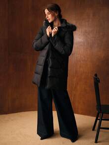 MOTF PREMIUM CONTRAST FAUX FUR ZIPPER HOODED WINTER COAT - Black - View 7